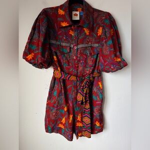 FARM RIO ANTHROPOLOGY Floral Red ROMPER